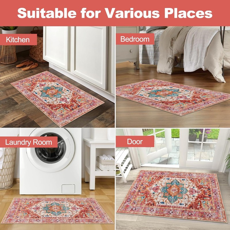 Yamaziot Washable Area Rug, 2x3 Small Entryway 2' x 3' (Rectangular), Pink gallery