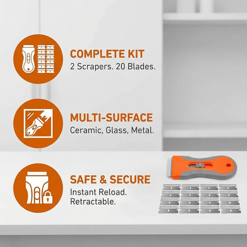 Razor Blade Scraper Tool 2 Pack with 20 Extra Blades - Retractable Glass Scraper gallery