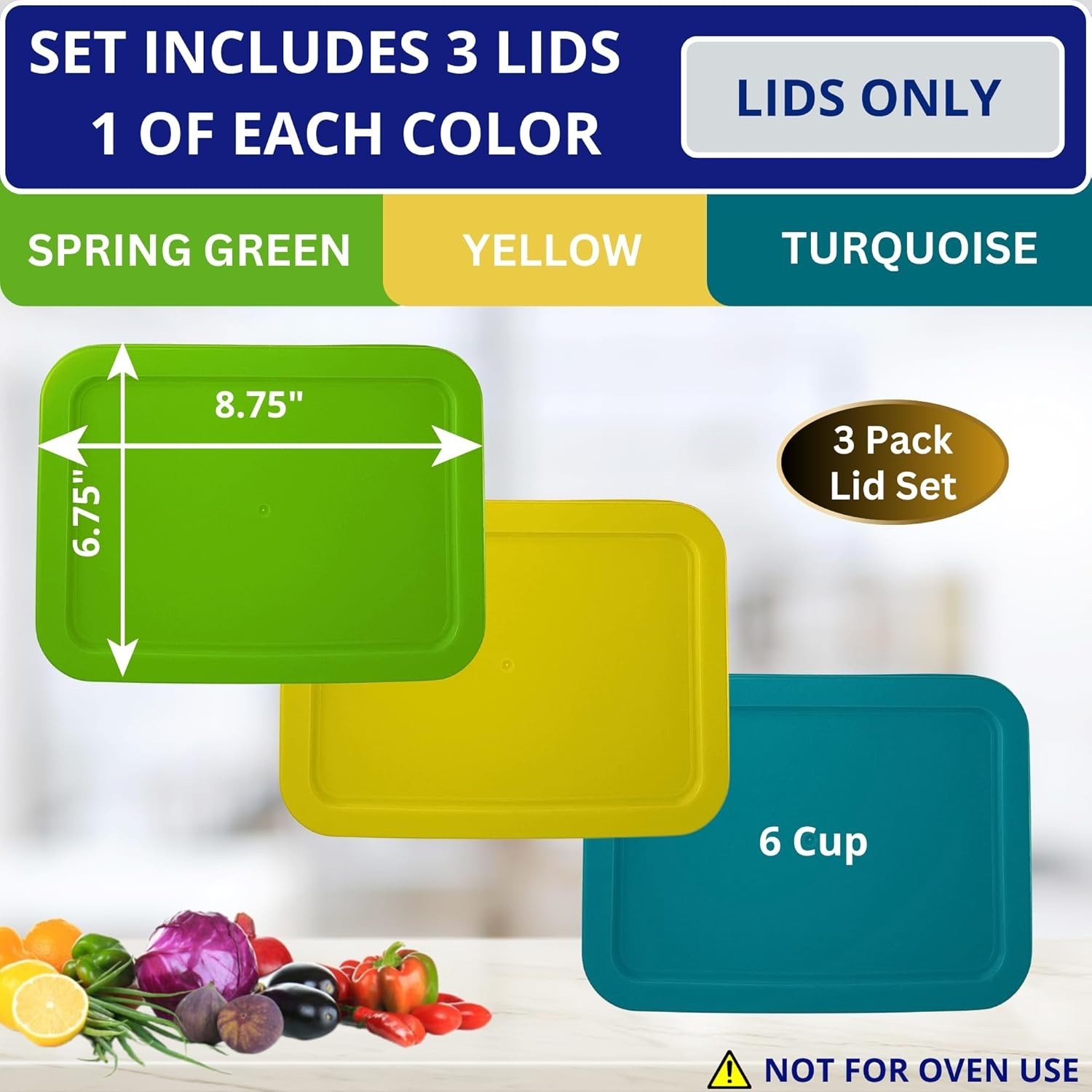 Pyrex 7211-PC 6 Cup Lids 3 Pack Spring Green/Yellow/Turquoise gallery