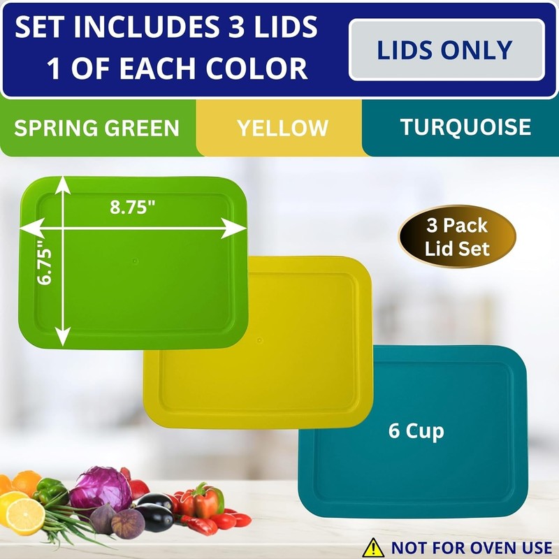 Pyrex 7211-PC 6 Cup Lids 3 Pack Spring Green/Yellow/Turquoise gallery