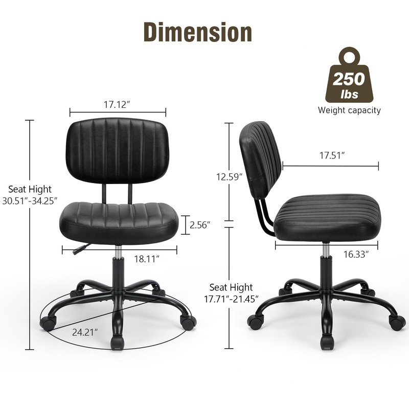 No Armrests, Low Back Lumbar Support PU Leather Home Office Swivel Chair gallery