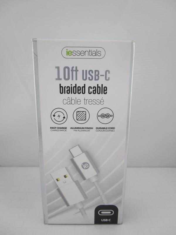 i Essentials WHITE Fast Charging Braided USB Type-C Cable 10 ft. - FREE SHIPPING gallery