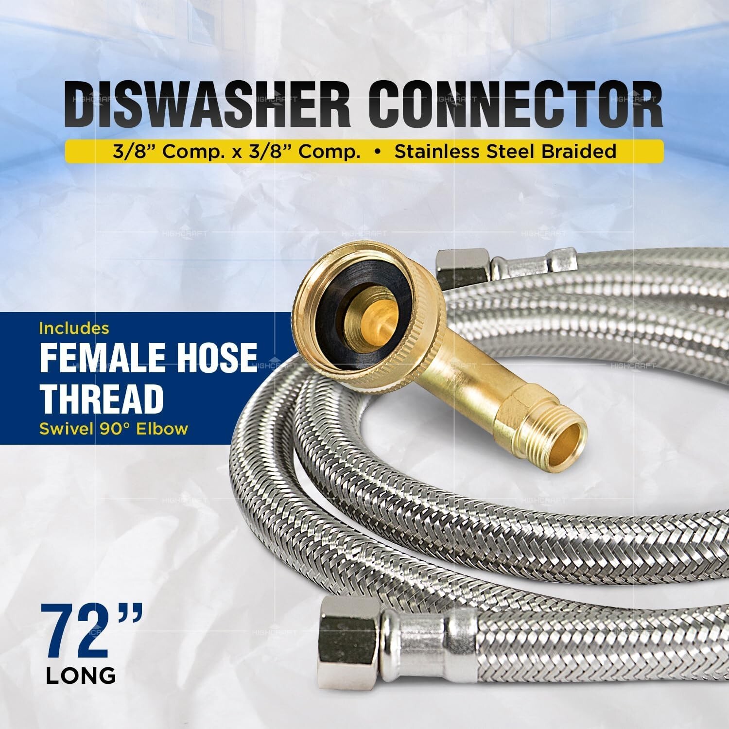 Everflow 72" Dishwasher Water Supply Line 3/8" Compression x 3/4" FHT gallery