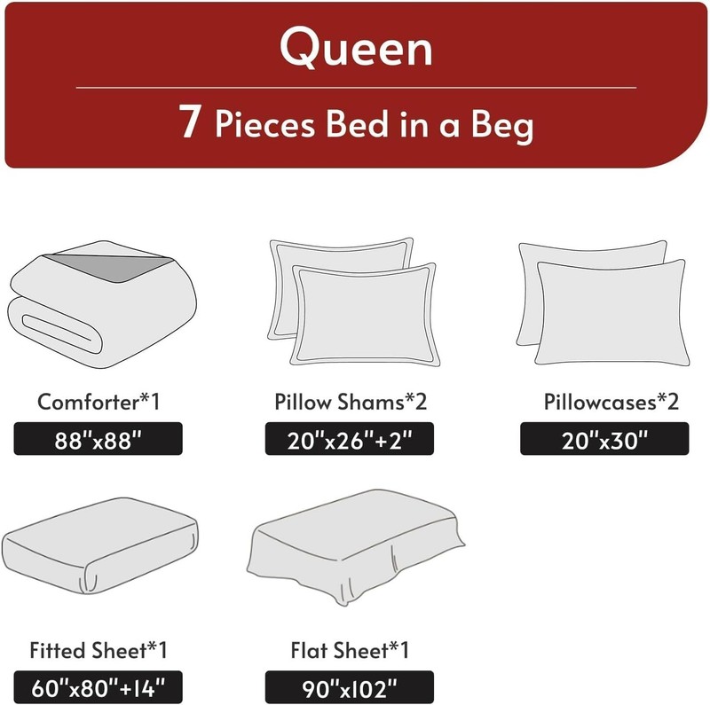 7 Pcs Queen Comforter Set, Reversible Bed in a Bag , All Season Bedding Set gallery