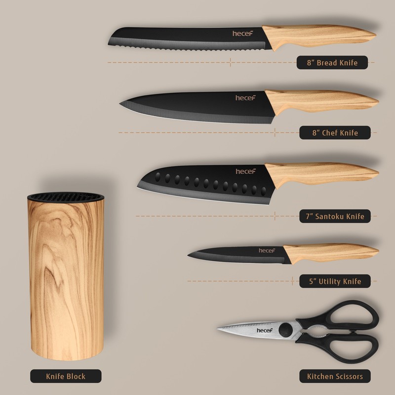 6PCS Kitchen Knife Set Ultra Sharp Stainless Steel Chef Knife w/Olive Wood Block gallery
