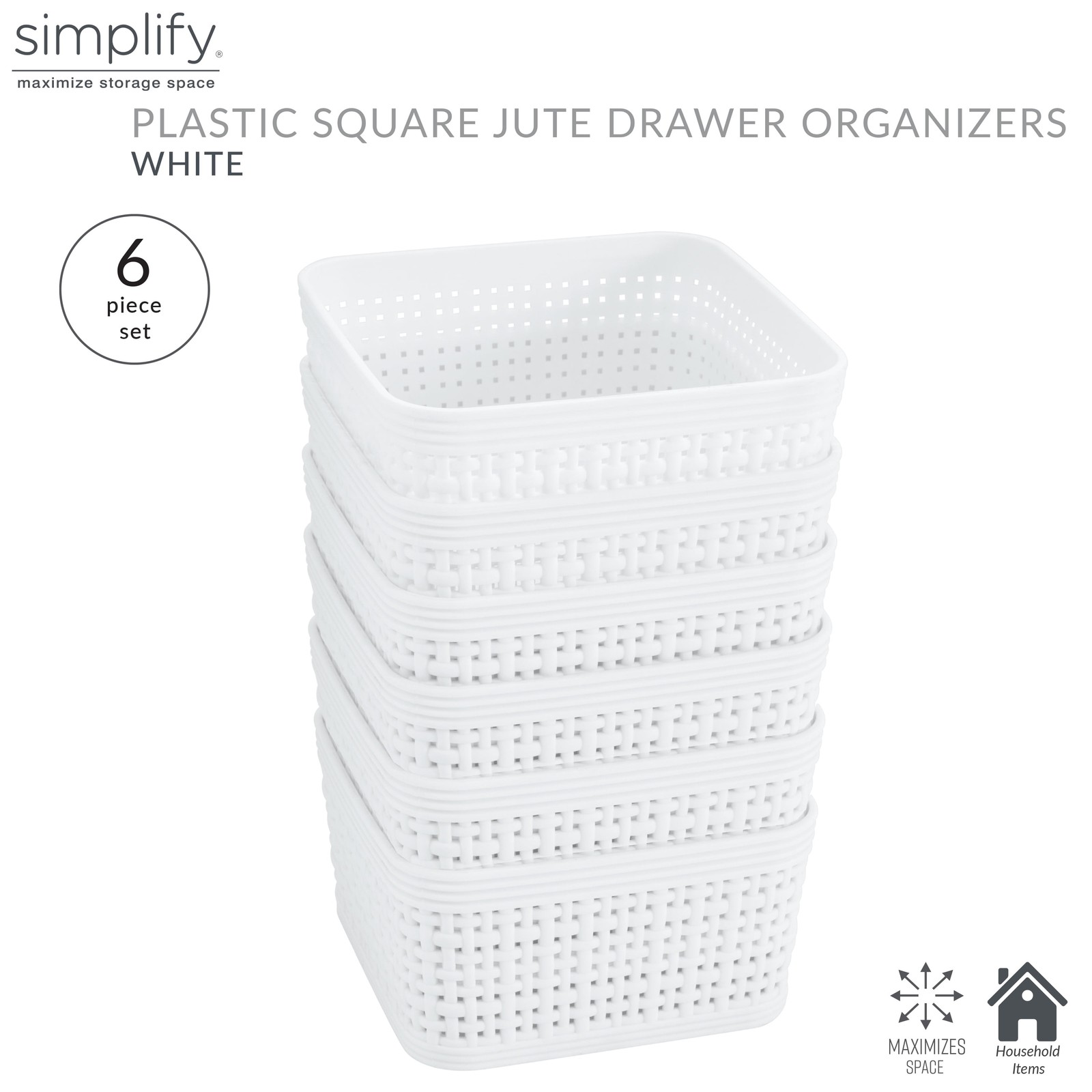 Simplify 6 Pack Plastic Organizing Storage Basket Set, White gallery