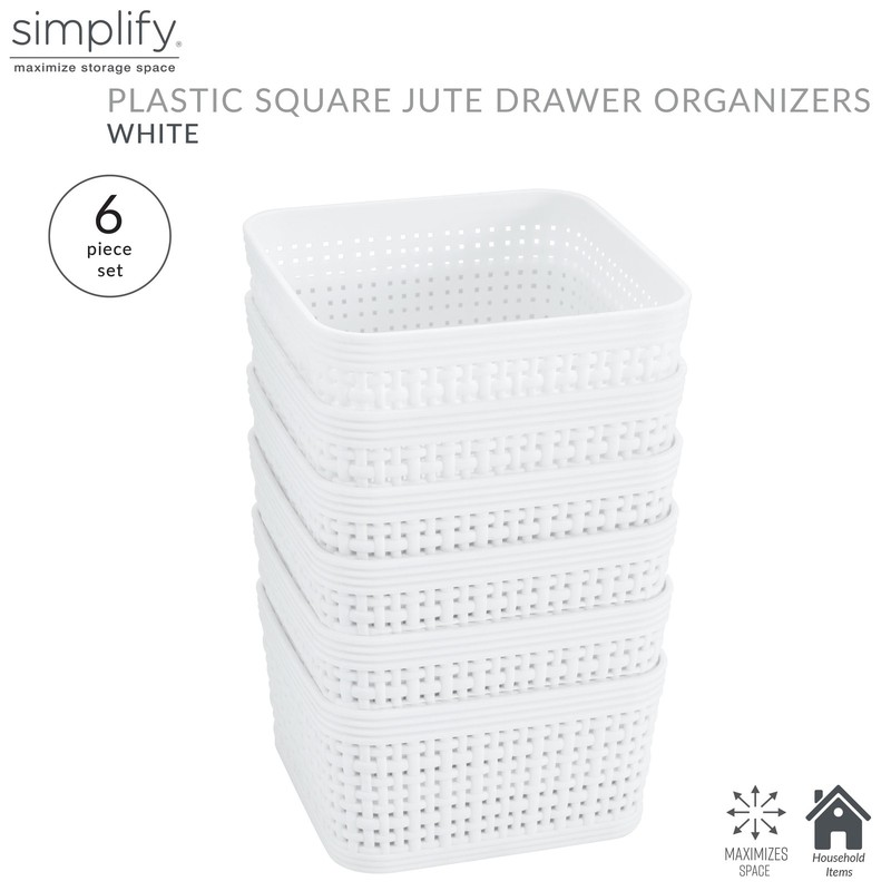 Simplify 6 Pack Plastic Organizing Storage Basket Set, White gallery