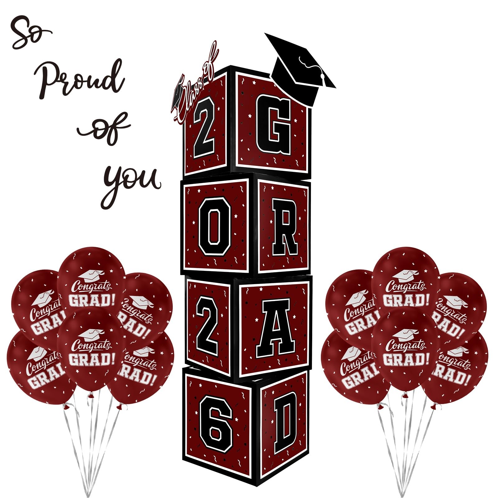 2026 Graduation Decoration Set - Class of 2025 Balloon Boxes in Maroon and Black gallery