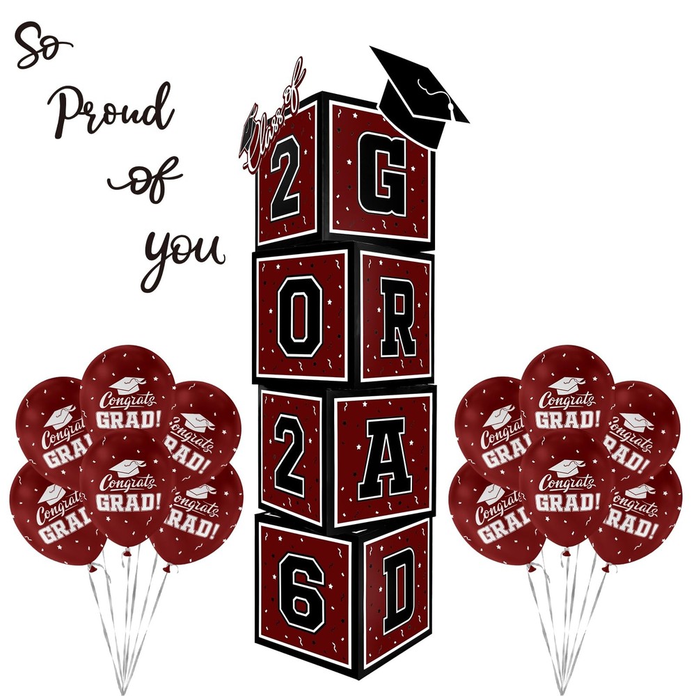 2026 Graduation Decoration Set - Class of 2025 Balloon Boxes in Maroon and Black