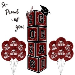 2026 Graduation Decoration Set – Class of 2025 Balloon Boxes in Maroon and Black