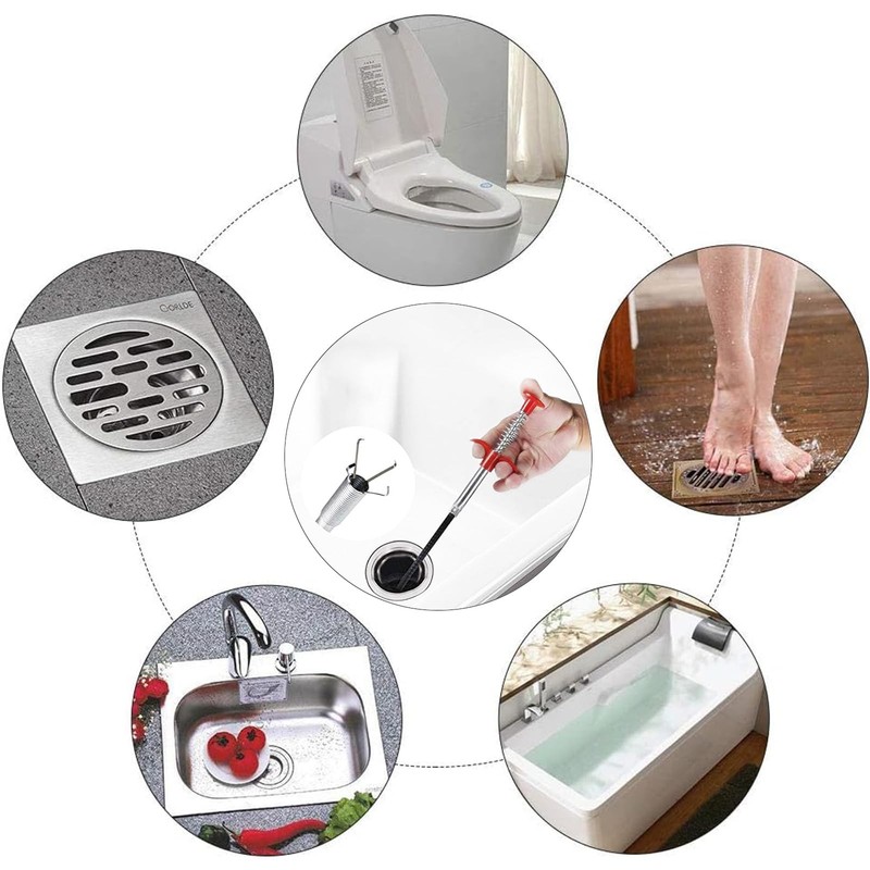 33 Inch Drain Snake with 4 Claws, Flexible Hair Clog Remover Tool, Red gallery