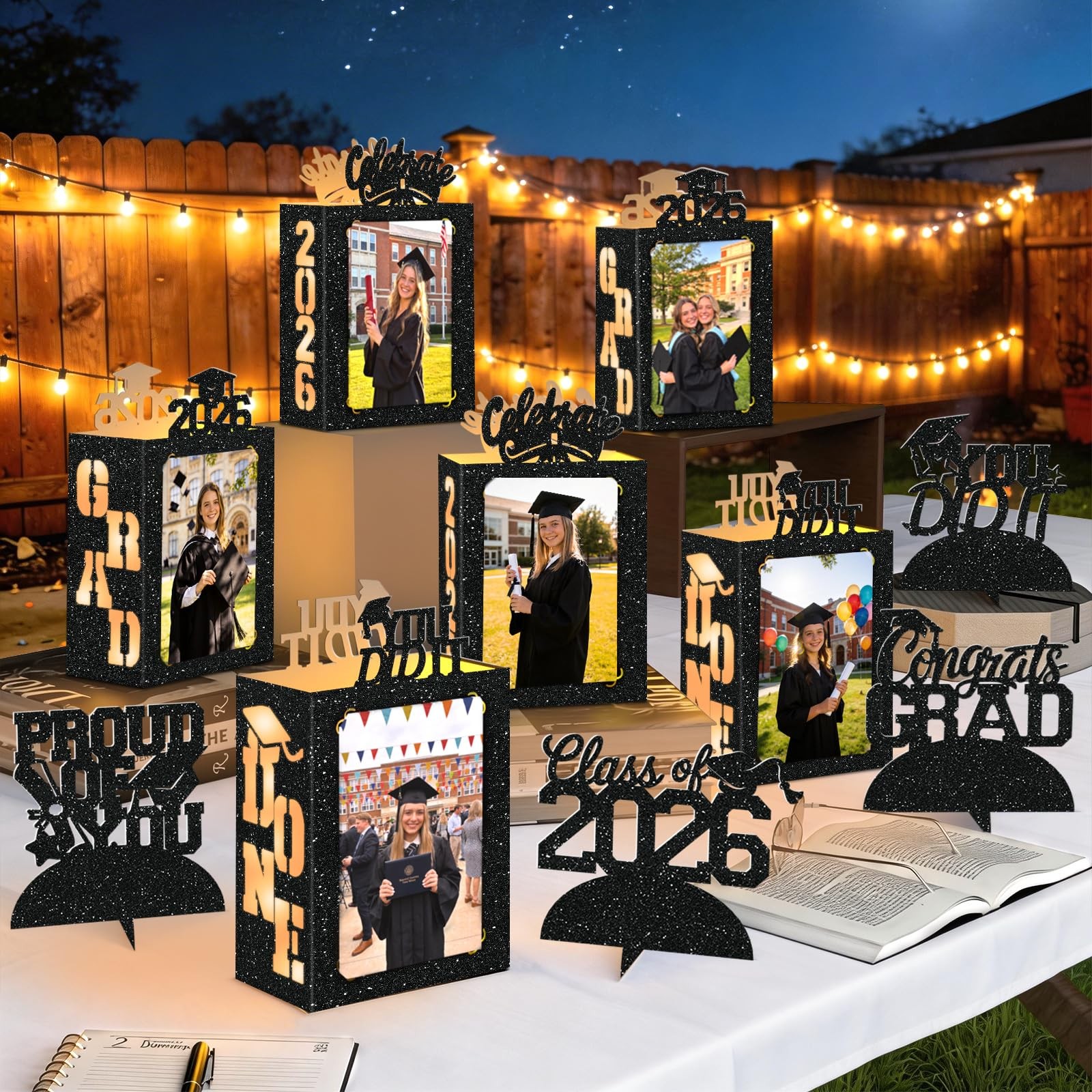 10PCS Graduation Table Centerpiece Boxes 2026 Photo Display With String Lights gallery