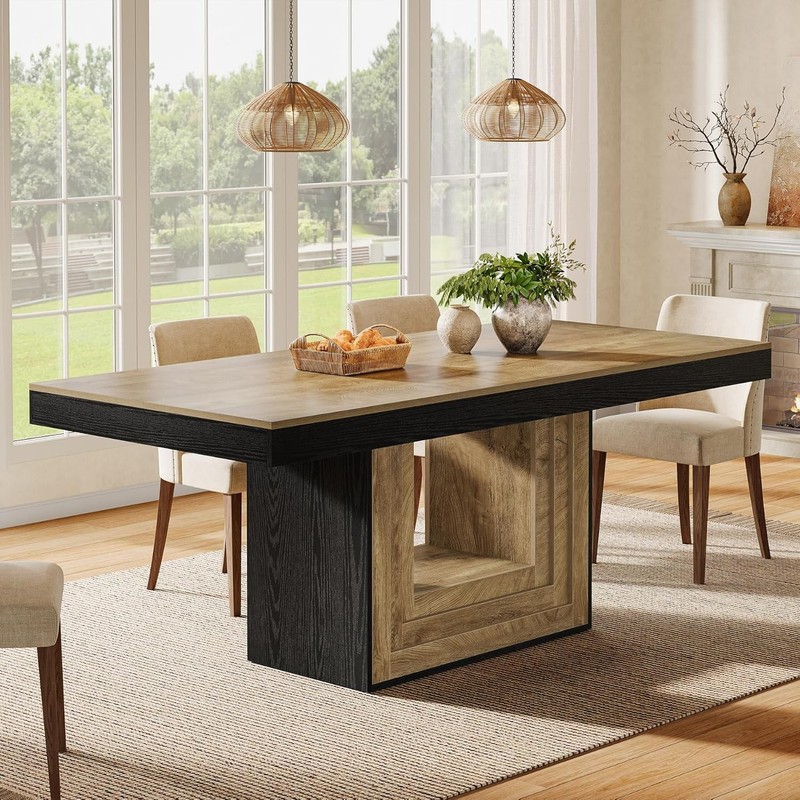 63 Inch Rectangular Dining Table Farmhouse Wooden Kitchen Table for 4-6 People gallery
