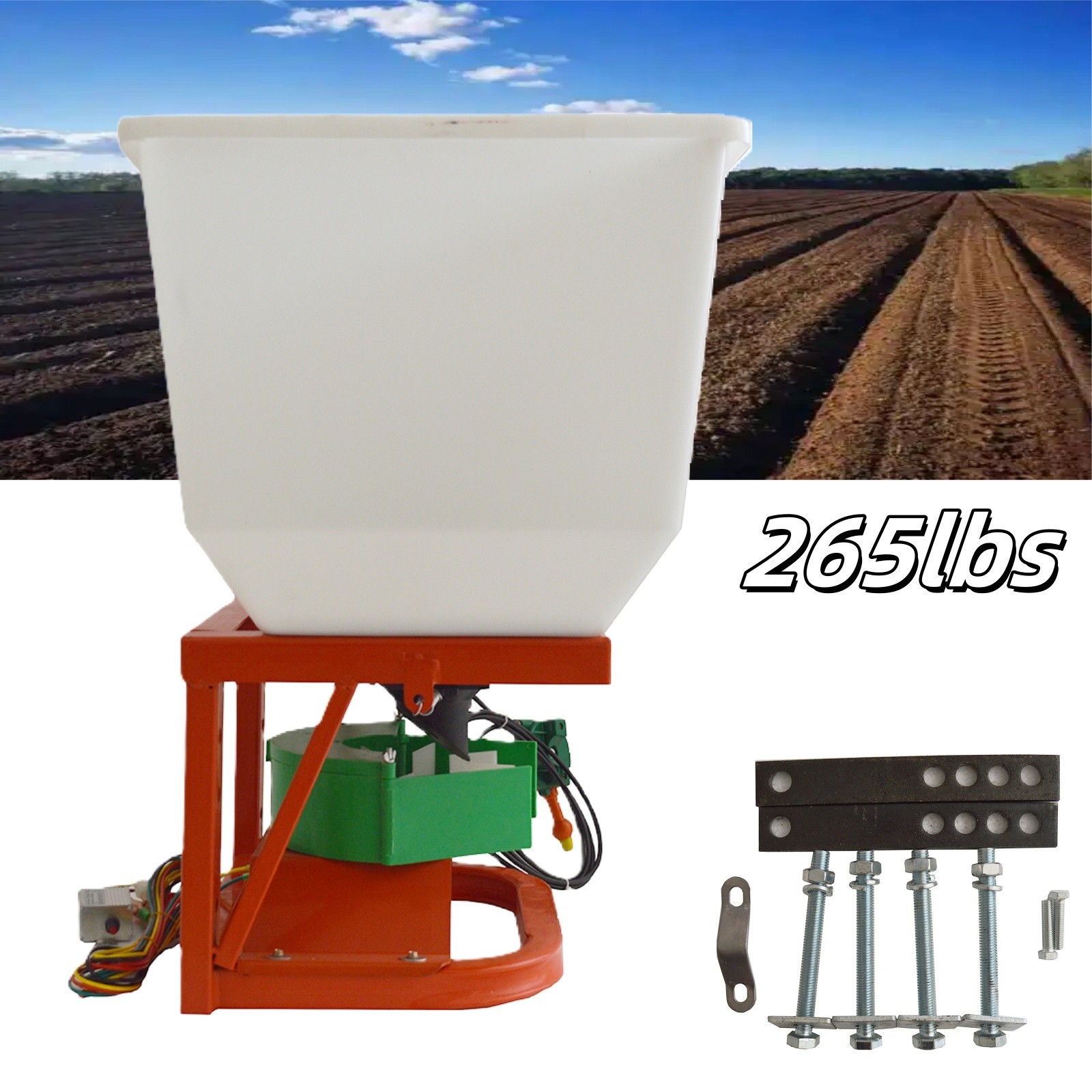 12V Tractor Front-mounted Fertilizer Spreader 265LBS ATV Broadcast Spreader gallery