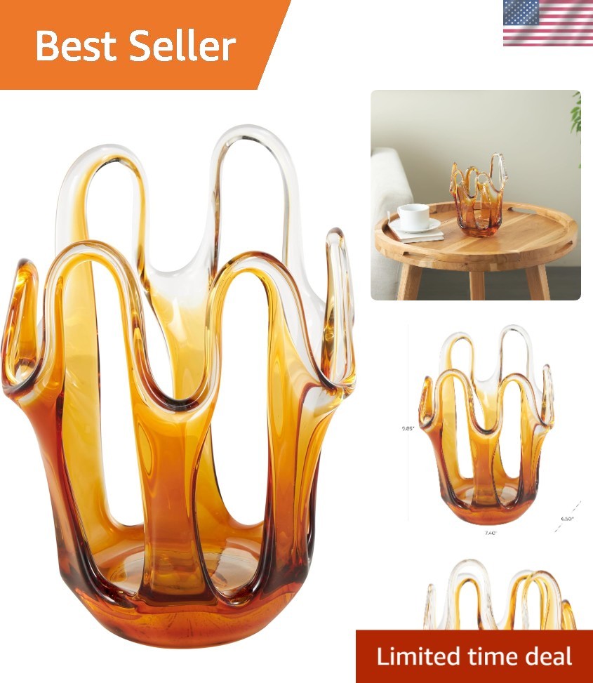 Stylish Orange Ombre Decorative Vase with Wavy Cutouts - 10" for Dried Flowers gallery