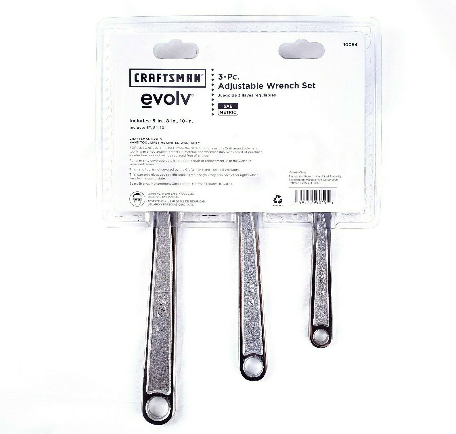 Craftsman 3 Piece Adjustable Wrench Set - 6, 8, 10 inch length (Damaged Packing) gallery