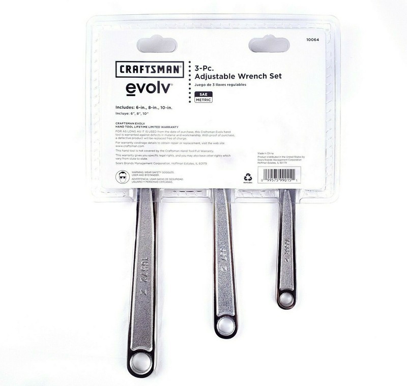Craftsman 3 Piece Adjustable Wrench Set - 6, 8, 10 inch length (Damaged Packing) gallery
