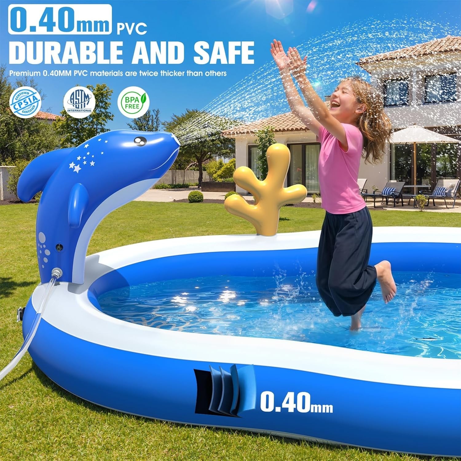 2026 Large Inflatable Play Center,Kiddie Pool with Water Slide&Sprinkler,121''X7 gallery