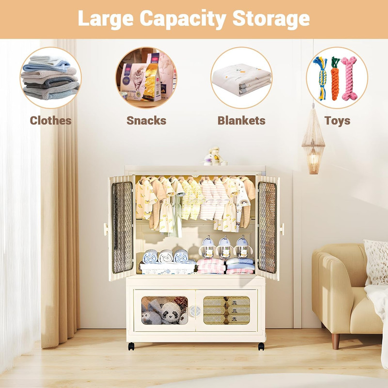 Stackable Storage Bins, Plastic Collapsible Storage Containers with Doors, Wheel gallery