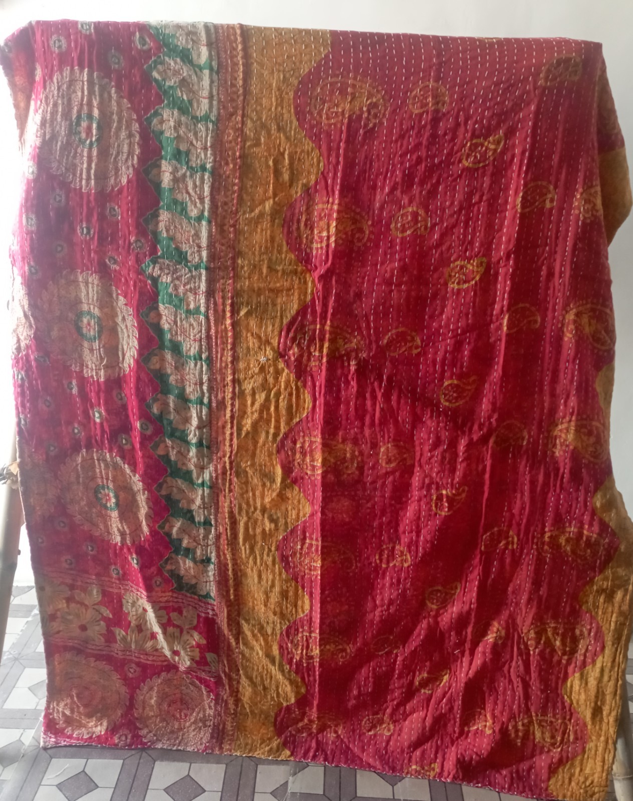 Indian Handmade Kantha Quilt Vintage Bedspread Throw Cotton Blanket Gudari Twin gallery