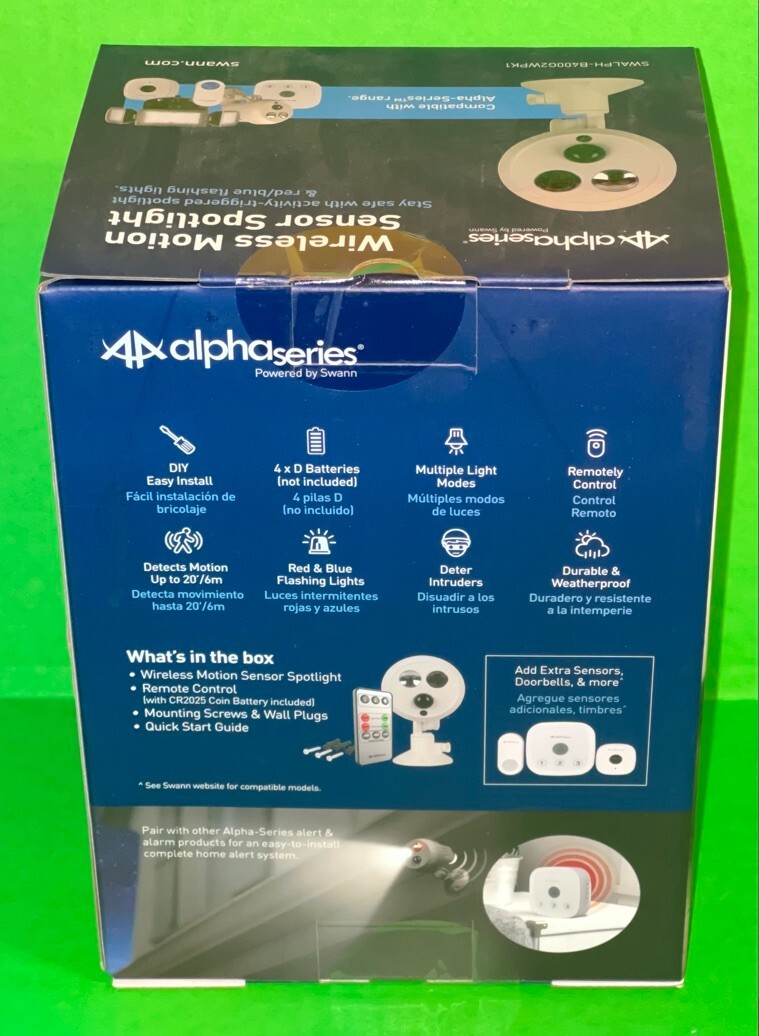 Swann SWALPH-B400G2WPK1 Motion-Activated Wireless Motion Sensor Spotlight NEW gallery