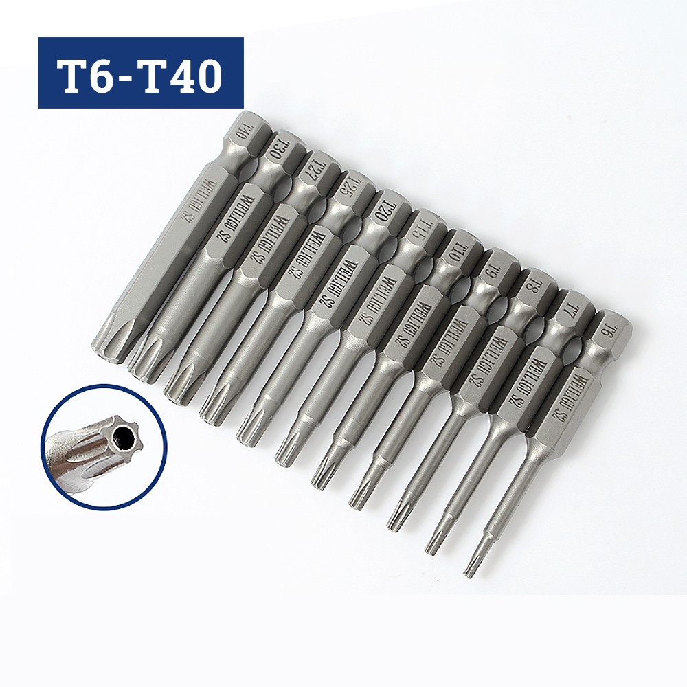 Single Magnetic Torx Bit Security Pin 50-200mm Screwdriver 1/4" Hex Star T6-T40