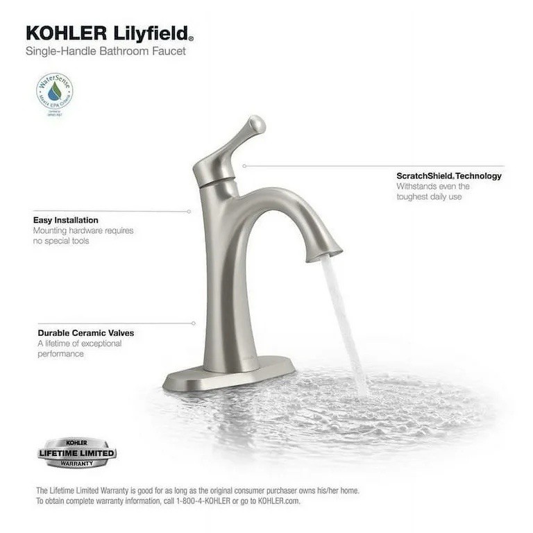 Kohler Transitional Single-Control Bathroom Faucet Vibrant Brushed Nickel Finish gallery