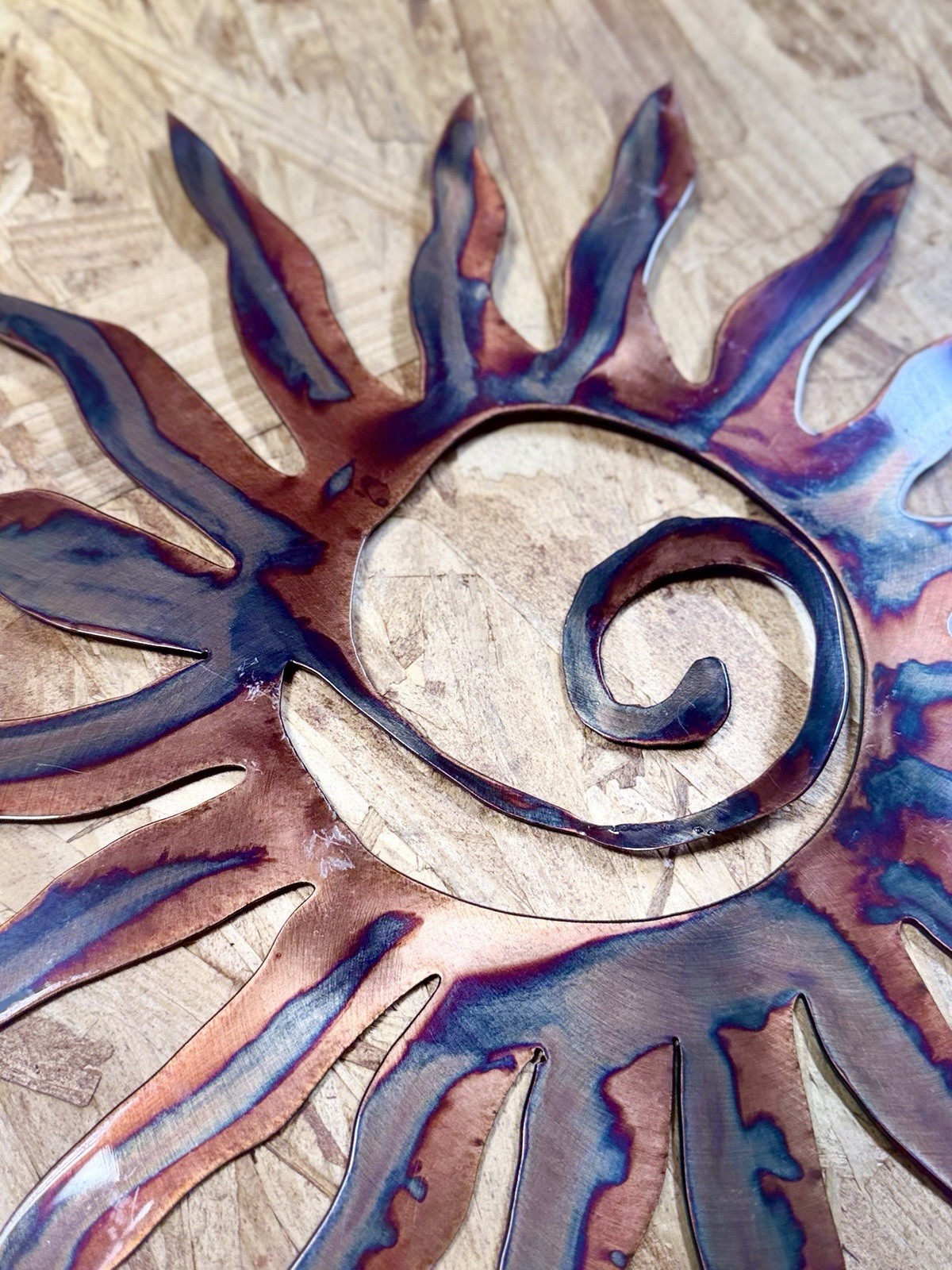 Signed Ray Rizzo Metal Sun Spiral Wall Sculpture, Wall Mounted, Black gallery