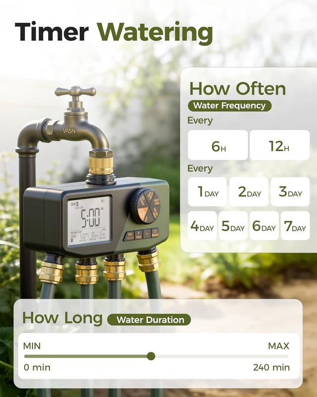 4 Zone Sprinkler Timer with Large Display Digital Control Rain Delay for Garden gallery