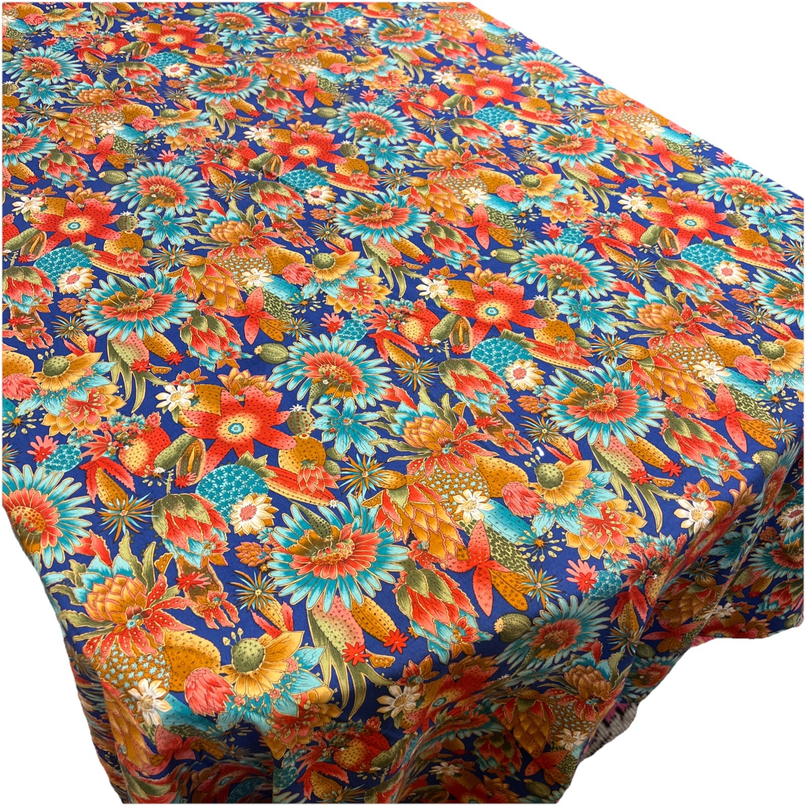 Vtg Handmade Cactus Desert Tablecloth Cover Blooming Succulents Flowers 78”X 82” gallery