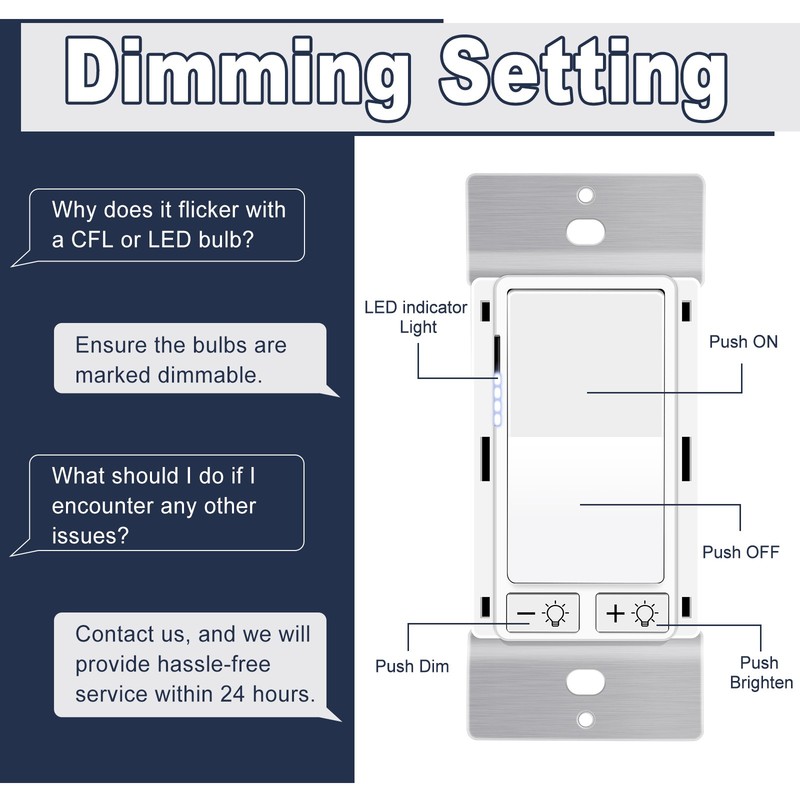 10PK Dimmer Light Switch Single Pole or 3-Way for LED Incandescent CFL 15A 120V gallery