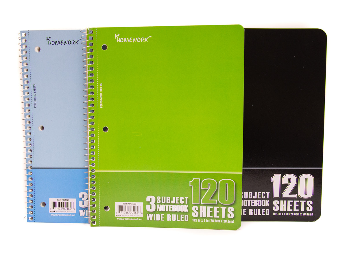 24 3 Subject Spiral Notebooks - 120 Sheets Wide Ruled - 10.5" x 8" gallery