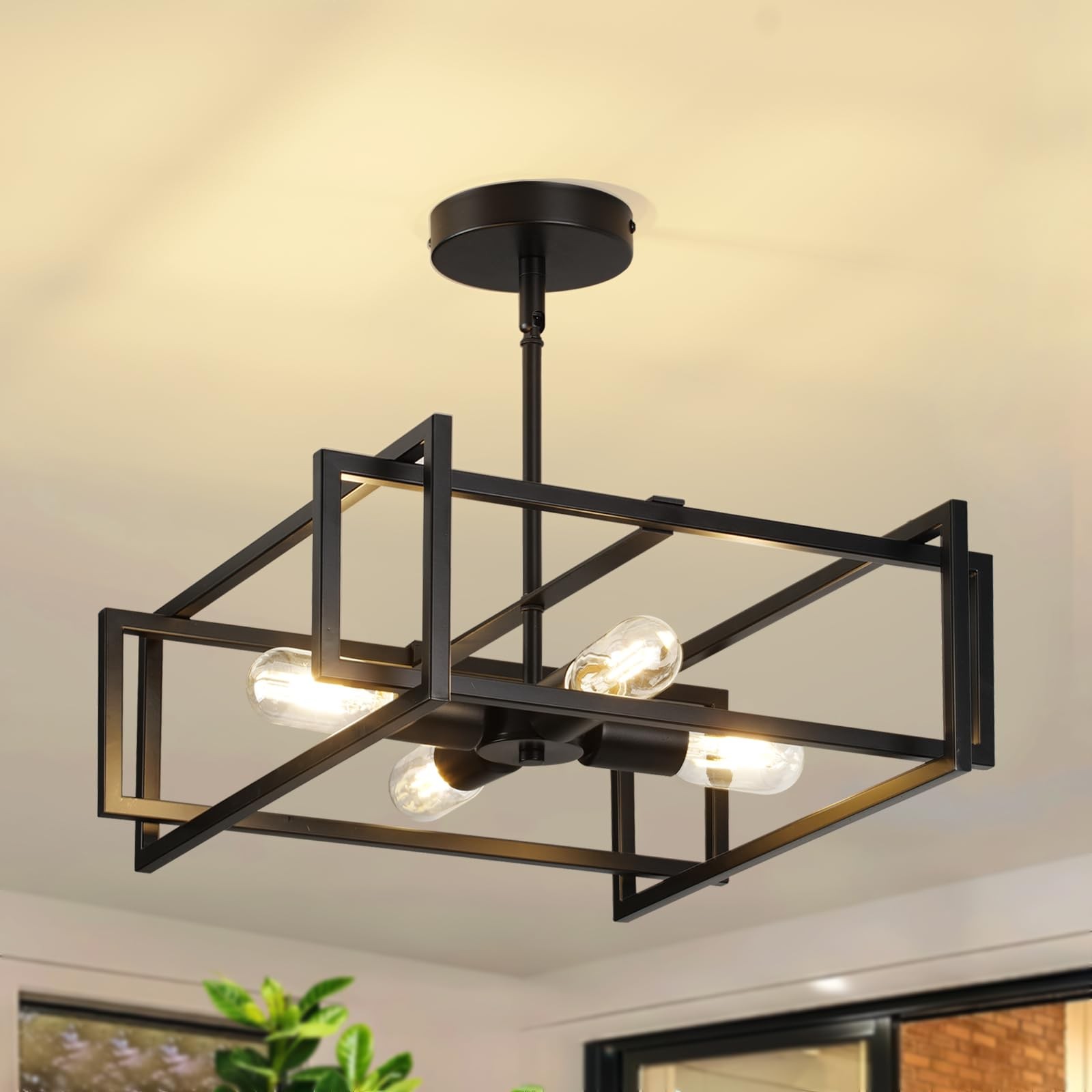 Modern Black Semi Flush Mount Ceiling Light Fixture 16.5", 4-Light Industrial... gallery