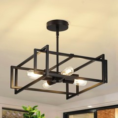 Modern Black Semi Flush Mount Ceiling Light Fixture 16.5″, 4-Light Industrial…