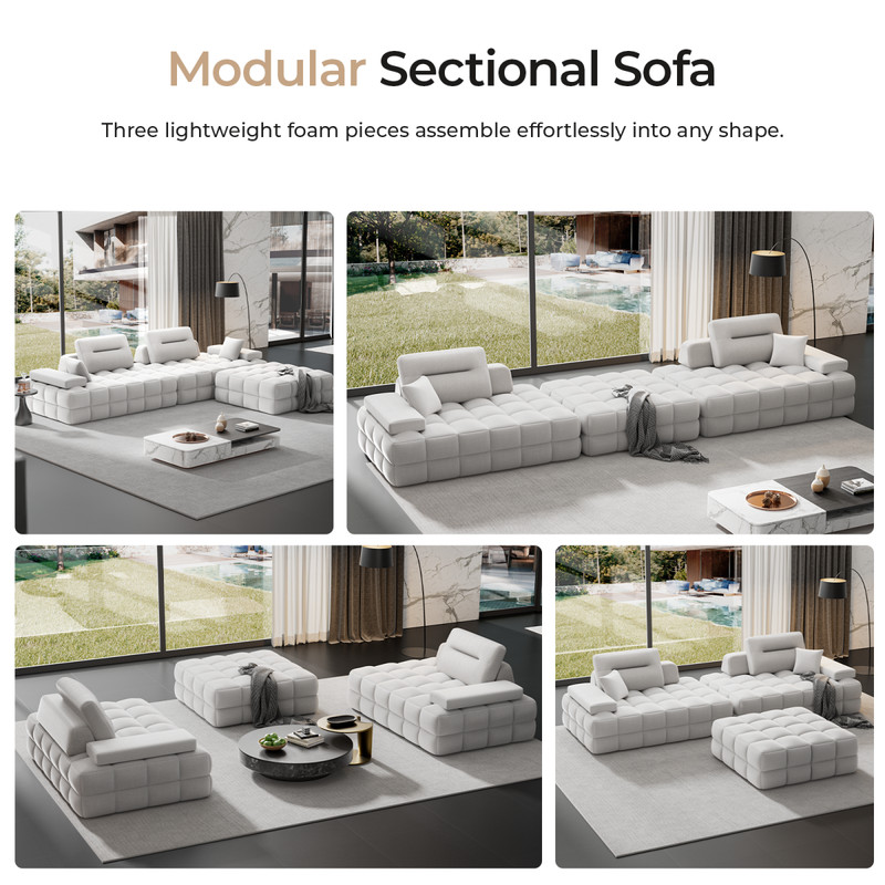 132'' Modular Sectional Sofa Couch with Deep Seat L-Shape Couch for Living Room gallery