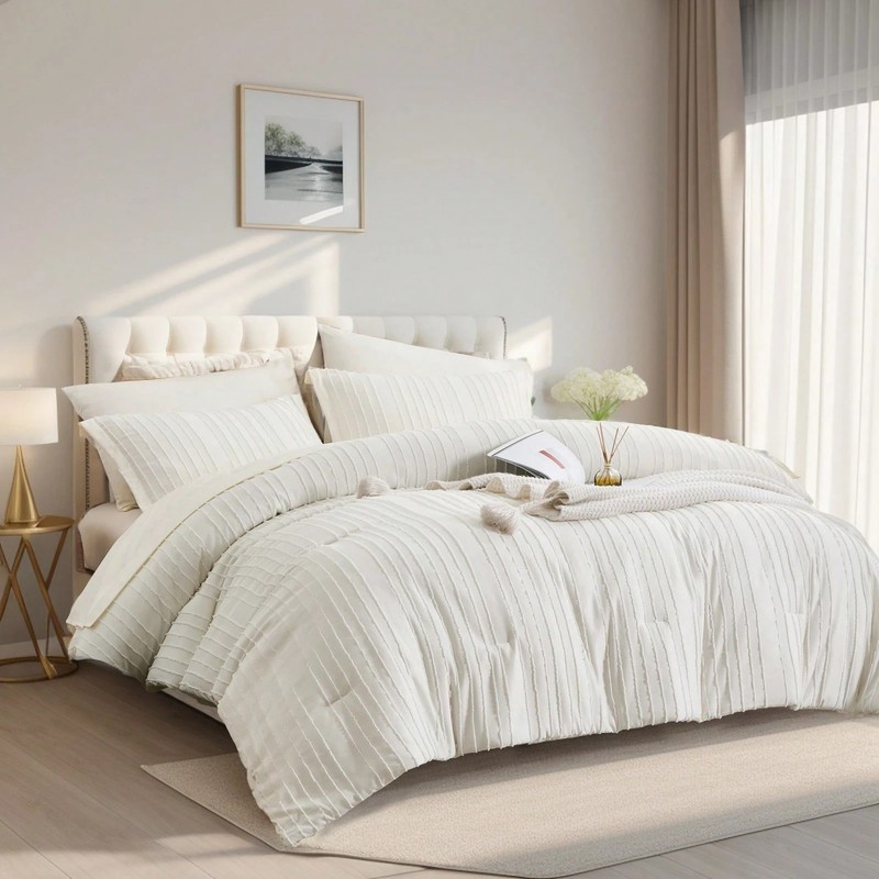 7 Piece Queen Comforter Set Grey Tufted Bed in a Bag Bedding gallery