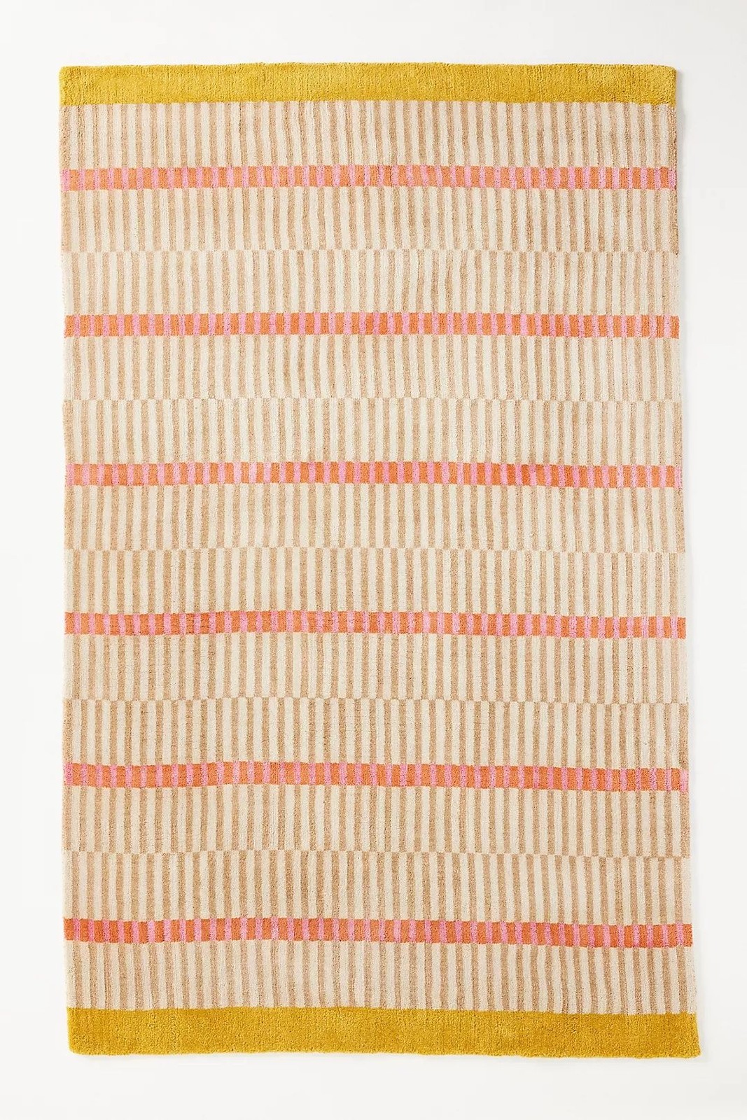 Hand-Loomed Wool and Jute Blend Geometric Striped Woollen - Hand Tufted Wool Rug gallery
