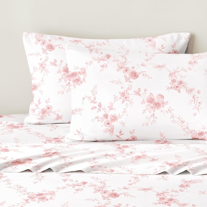 Wake In Cloud - Floral Bed Sheets, 4-Piece Sheet Set, Flower Shabby Chic Rose Pa gallery
