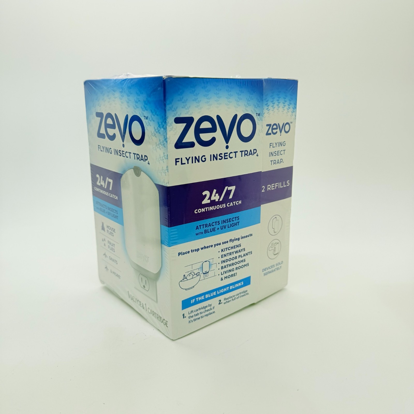 Zevo Indoor Flying Insect Trap Starter Kit plus 2 Refill Cartridges New Sealed gallery