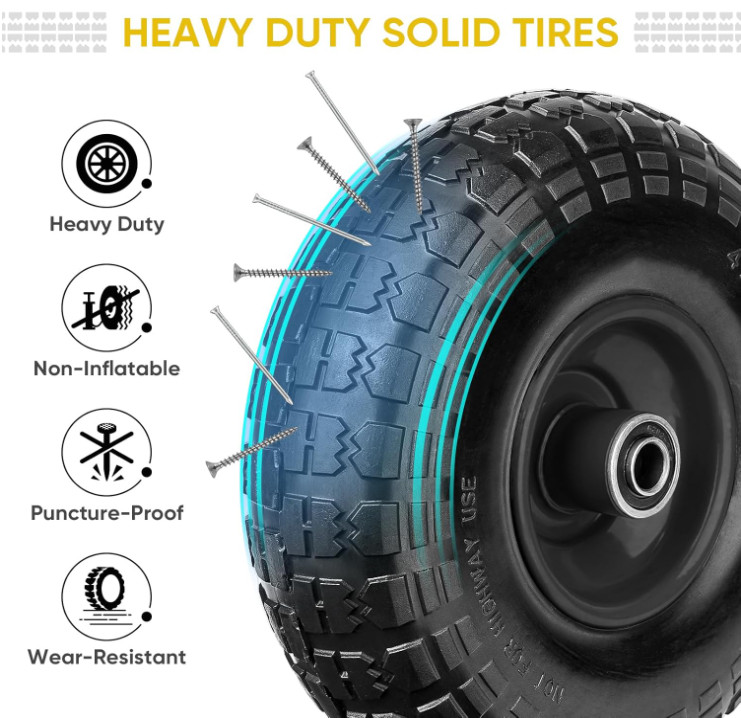 10 Inch Flat Free Solid Rubber Tires Set, Dump Cart Hand Truck Replacement Tires gallery
