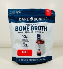 Bare Bones Instant BEEF Bone Broth, Grass Fed/GF, 10g Protein, 12 Sticks, 2027