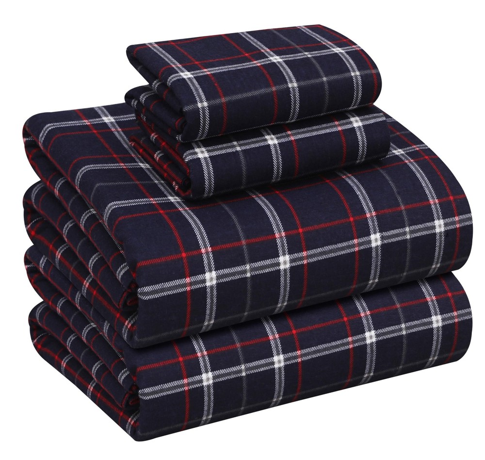 RUVANTI Flannel Sheets Queen Size - 100% Cotton Double Brushed Bed Sheets, De...