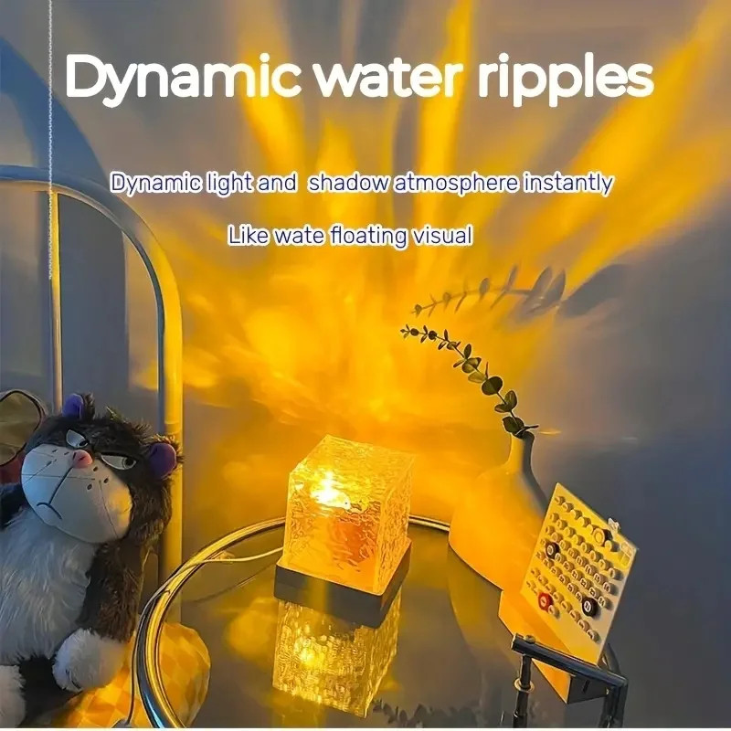 Dynamic Rotating Water Ripple Projector Night Light 3/16 Colors Flame Crystal gallery