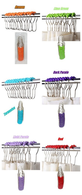Beaded Easy Glide Shower Curtain Hooks, stainless steel shower rings 12pcs New gallery