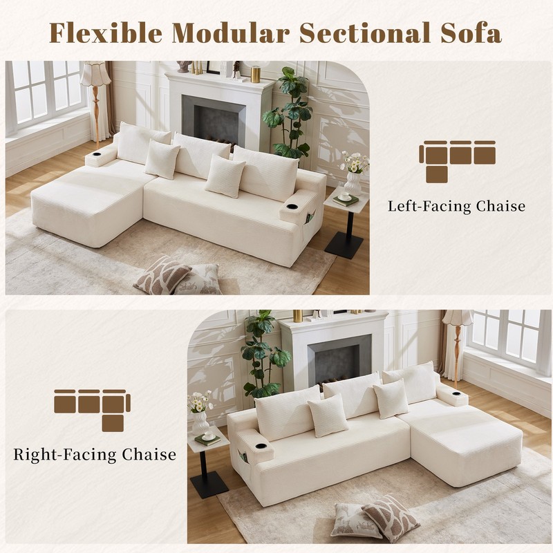 LOCAME 106" L-Shaped Modern Sofa Modular Sectional Cloud Couch with Ottoman gallery