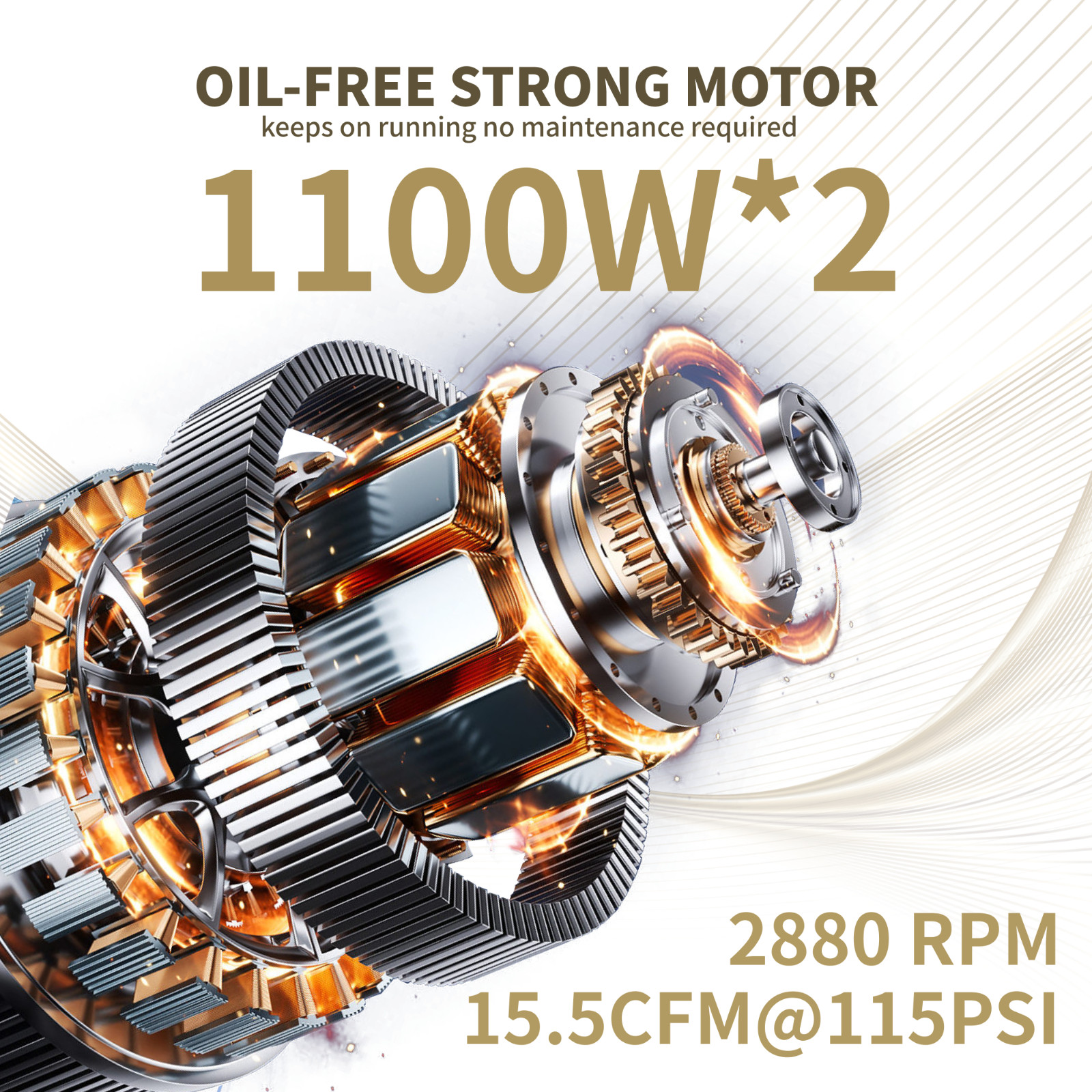 13.2 Gallon Ultra Quiet Air Compressor 2.2KW,3PH Steel Tanks 70dB Noise Level gallery