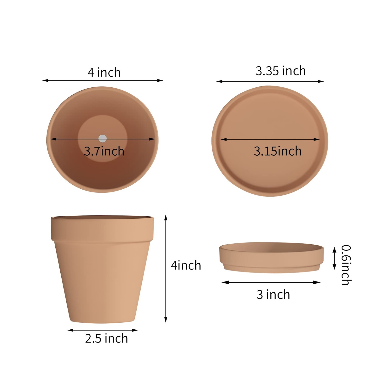 Fcacti 4 Inches Small Terracotta Pots with Saucer, 6 4 inches, gallery