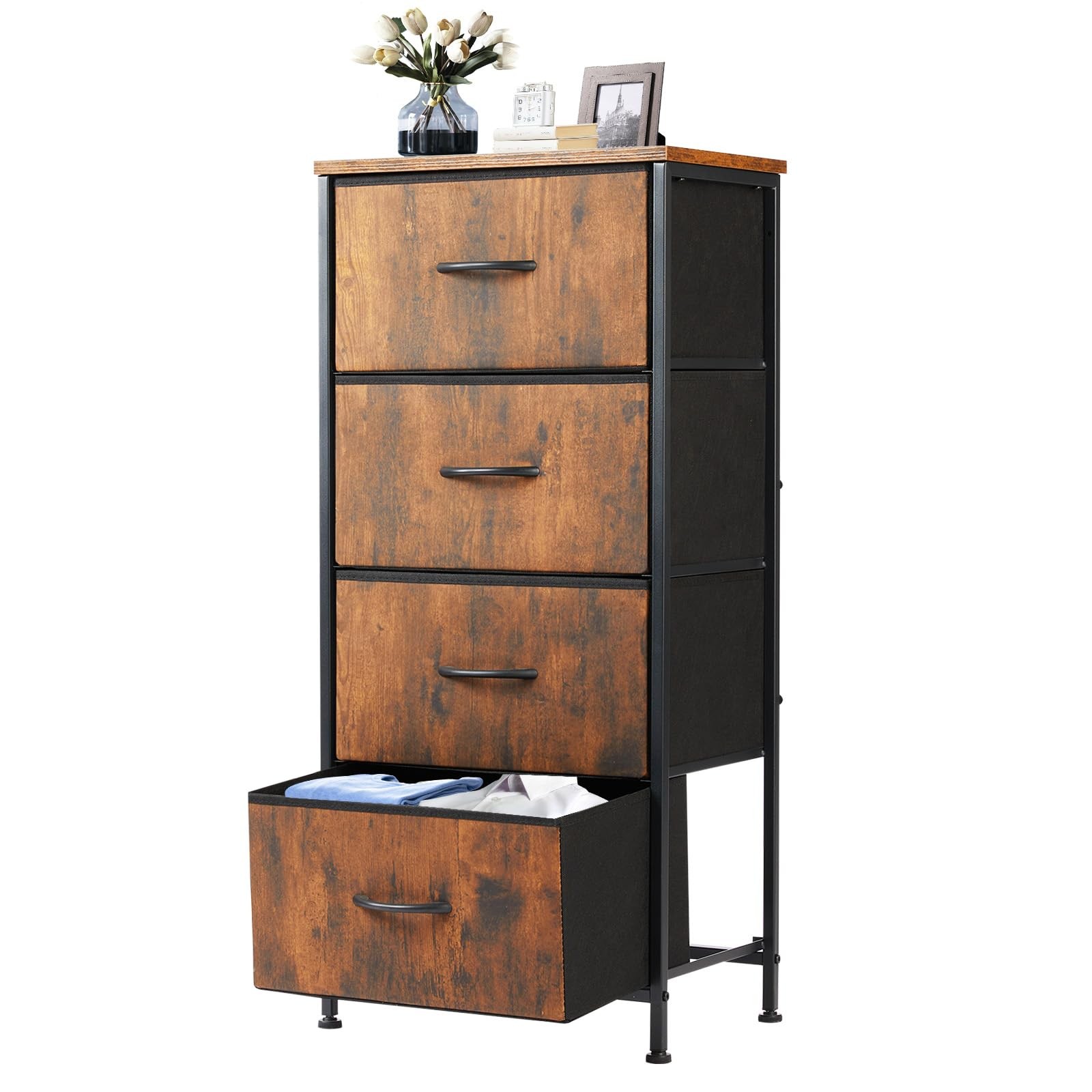 Nightstand with 4 Drawers Bedside Table with Removable Fabric Bins Sturdy Ste... gallery