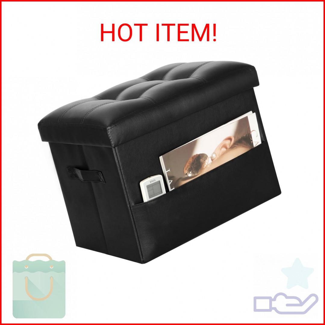 Storage Ottoman Foot Rest Stool with Thicker Foam Padded Seat. Foldable Leather gallery