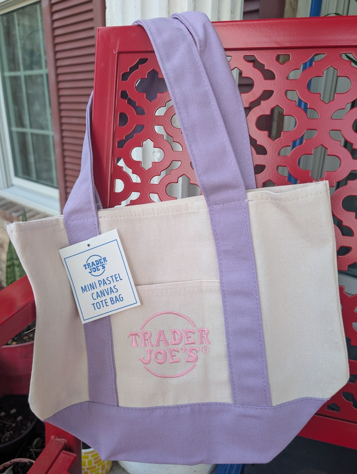 TRADER JOE'S ~ Mini Pastel Canvas Tote Bag { PURPLE } gallery